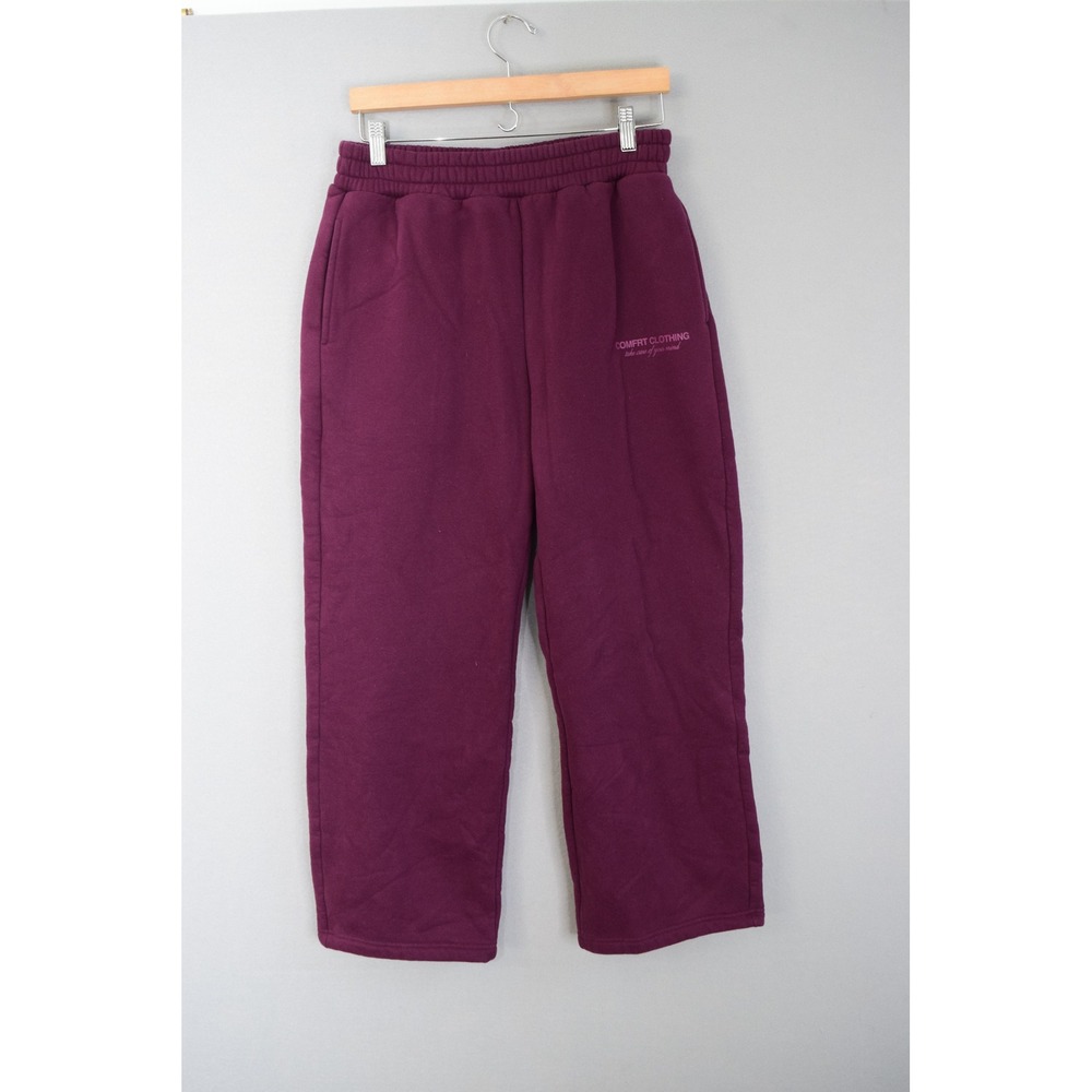 Comfrt Sweatpants Medium Purple Wide Leg Fleece Gratitude Joggers Women Lounge